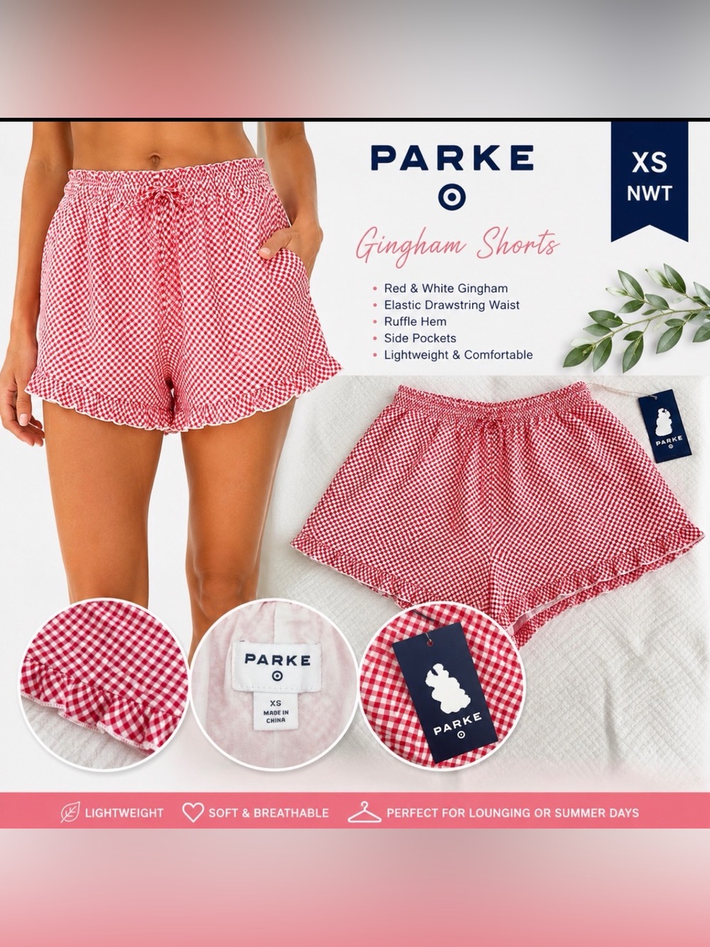 PARKE x Target Red Gingham Ruffle Lounge Shorts – NWT – Women’s XS